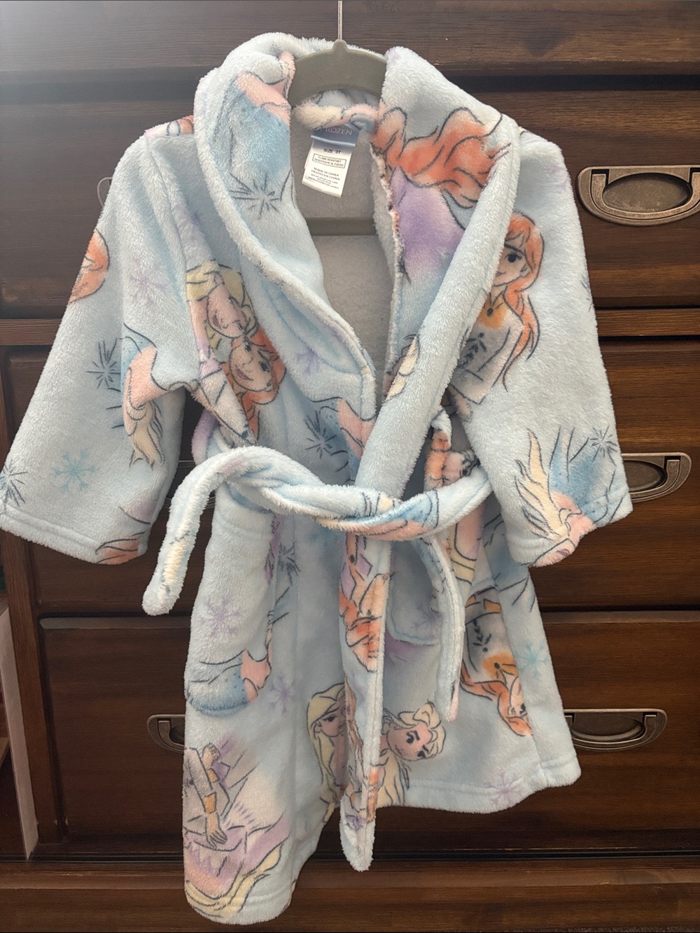 Girls Light Blue Fleece Character Robe with Tie Waist